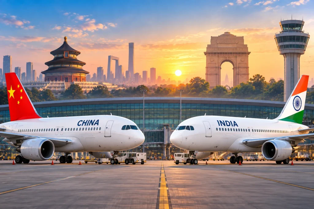 China–India Flights at Sunrise