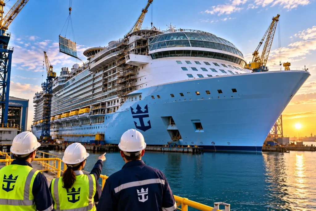 Cruise Ship Under Construction at Sunset