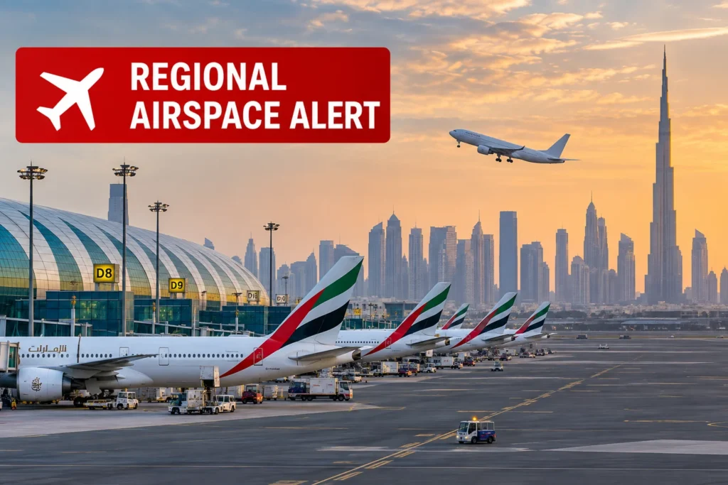 Dubai Airport Airspace Alert at Sunset
