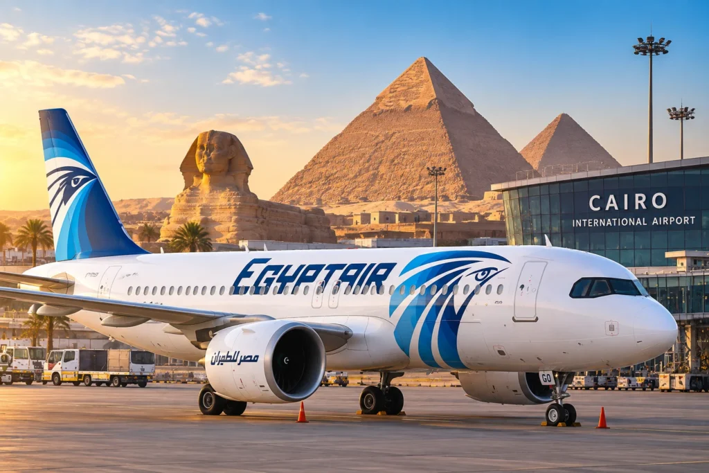 EgyptAir Over the Pyramids