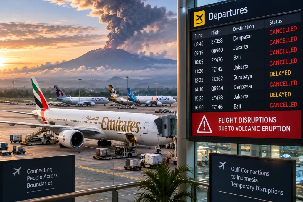 Eruption Forces Operational Halts Gulf Flights to Indonesia Disrupted