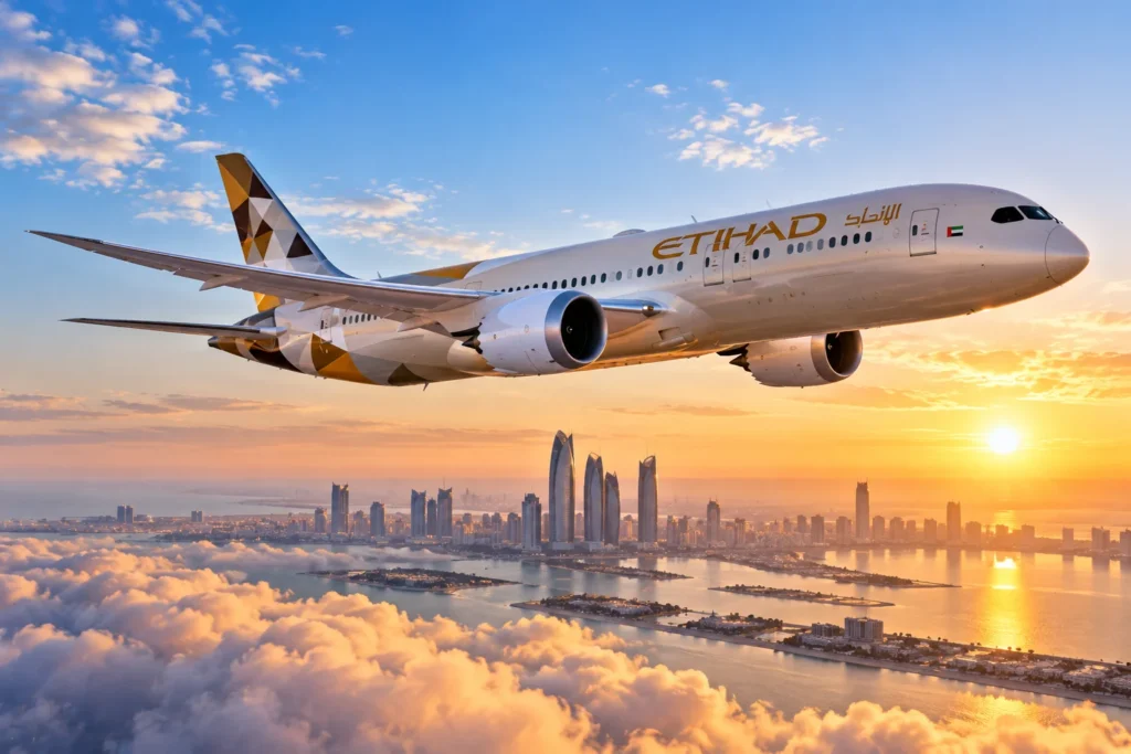 Etihad Jet Over Golden Abu Dhabi