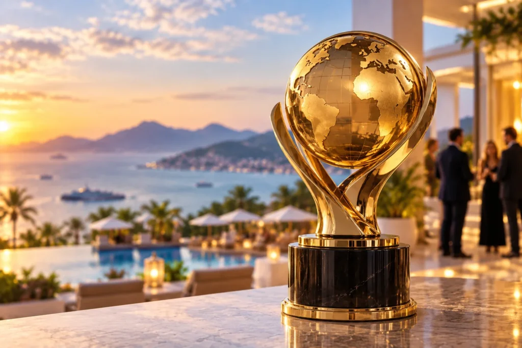 Golden Globe Trophy at Sunset