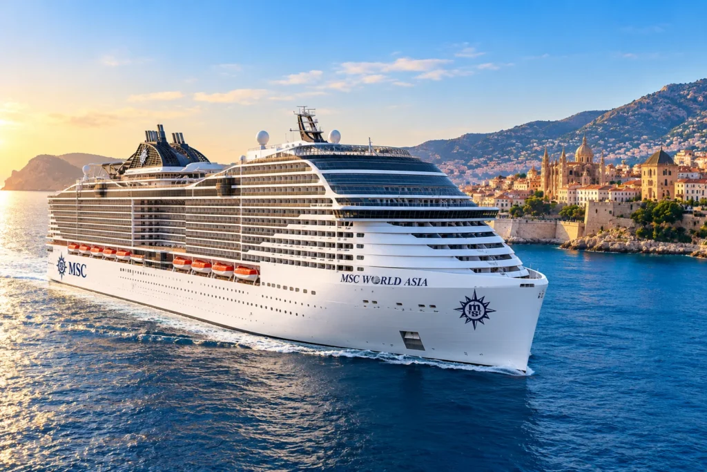 MSC World Asia Sailing Past a Historic Coast