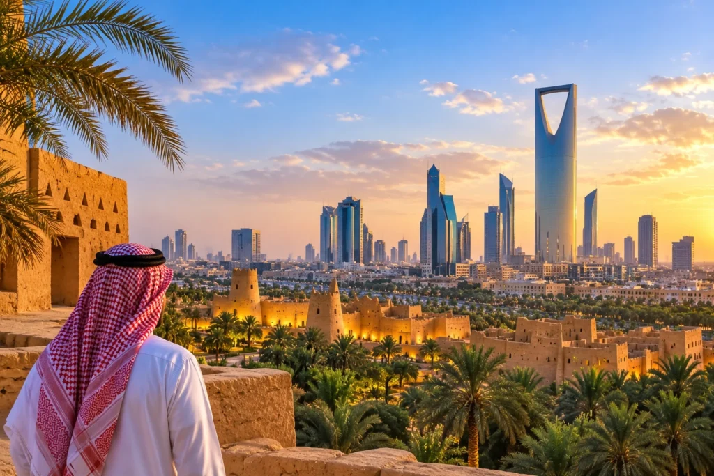 Saudi Arabia: Heritage and Skyline at Sunset
