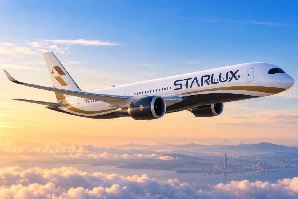 Starlux Airliner Above Sunrise Clouds