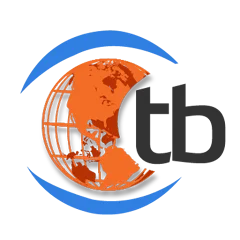 Brand logo: orange globe with grid lines surrounded by blue circular arcs and gray letters overlaid on the right side.