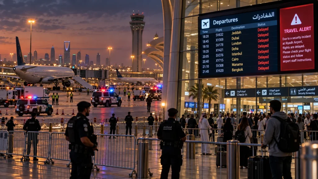 Airport Security Alert at Dusk