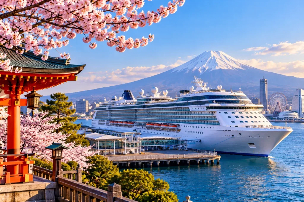 Cruise Harbor Beneath Mount Fuji