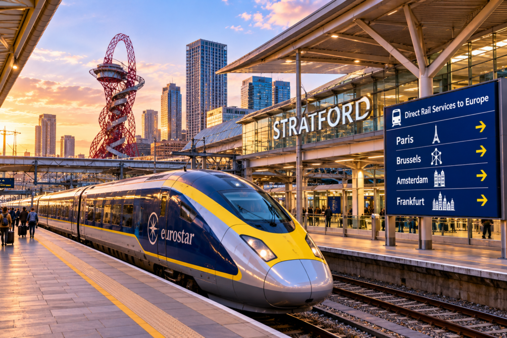 Golden-Hour Eurostar at Stratford Station