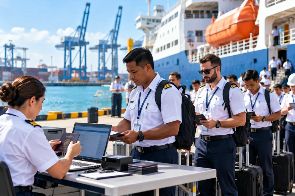 Harbor Checkpoint Seafarers in Line