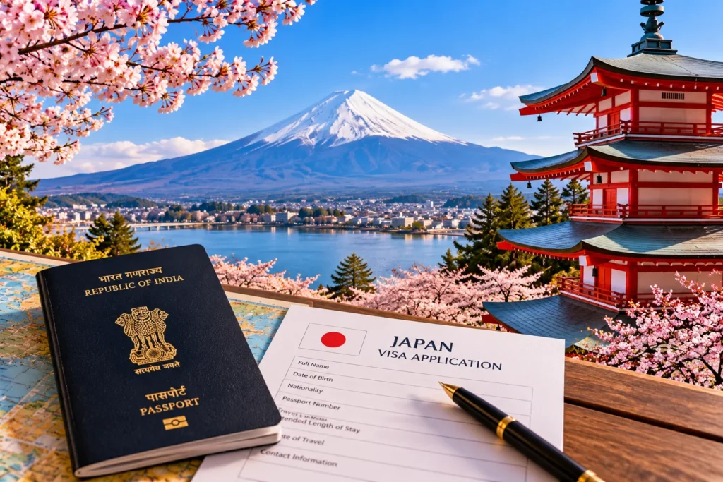 Japan Travel Documents with Mount Fuji