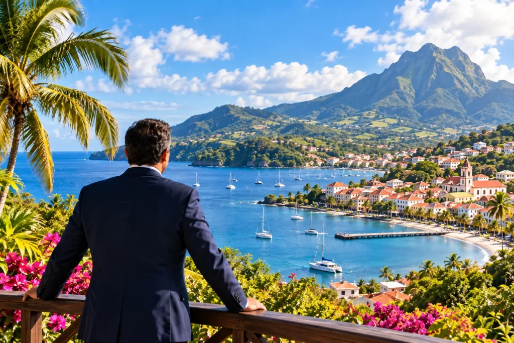 Overlooking the Tropical Harbor and Mountains