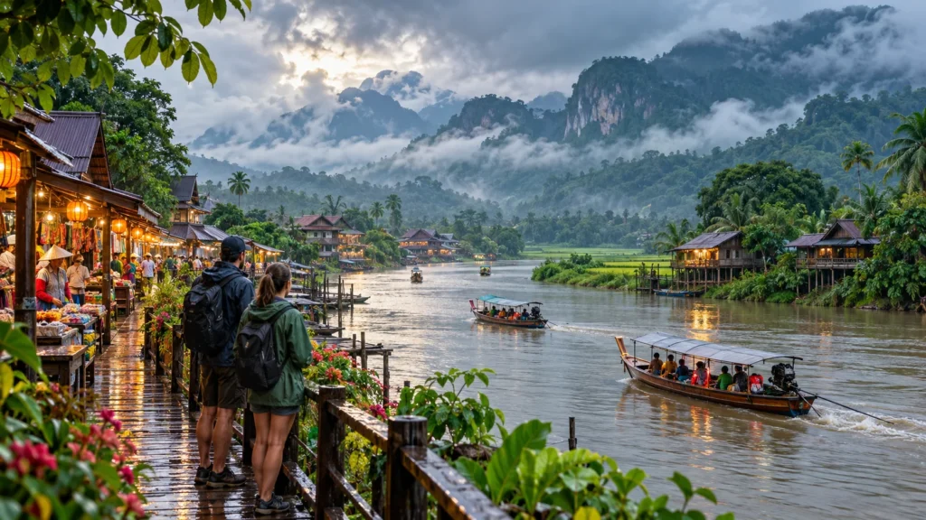 Rainy Riverside Village Market